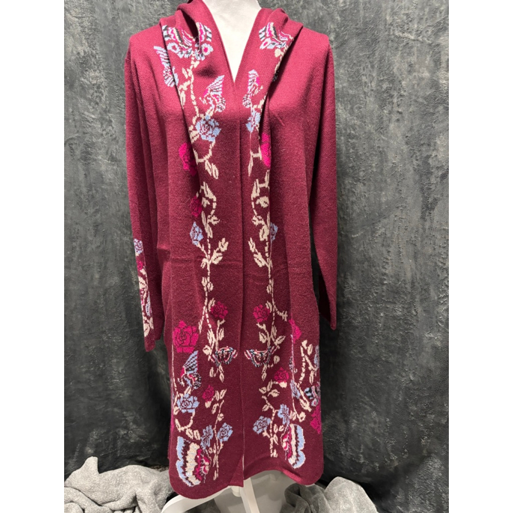 NWT Maxsport Longline Open Hooded Floral Cardigan Raspberry Pink Size Medium